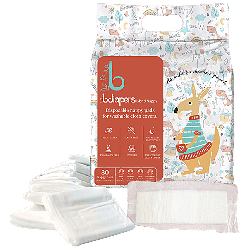Bdiapers Hybrid Nappy - Disposable Nappy Pads For Washable Cloth Cover, Dye & Fragrance Free, Large, 30 pcs  