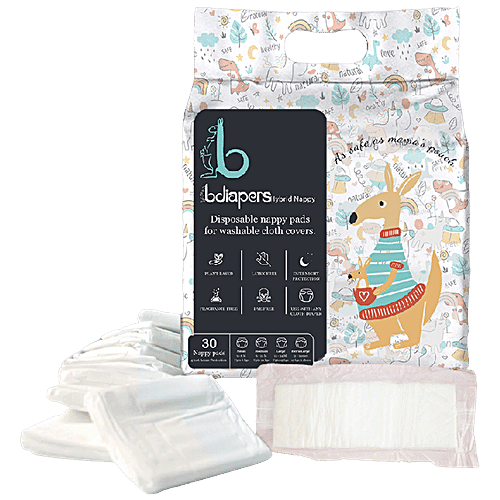 Bdiapers Hybrid Nappy - Disposable Nappy Pads For Washable Cloth Cover, Dye & Fragrance Free, Extra Large, 30 pcs  