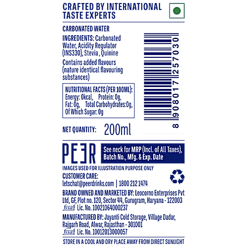 Peer Indian Diet Tonic Water - No Calories & Sugar, Natural Quinine, 200 ml  
