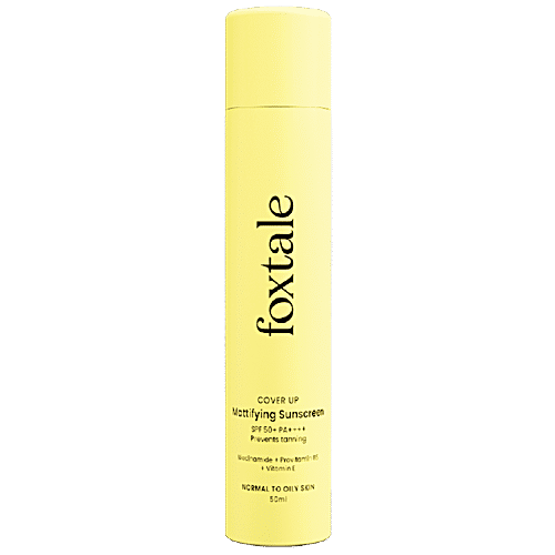 Foxtale Cover Up Mattifying Sunscreen - SPF 50+ PA++++, Prevents Tanning, For Normal To Oily Skin, 50 ml  