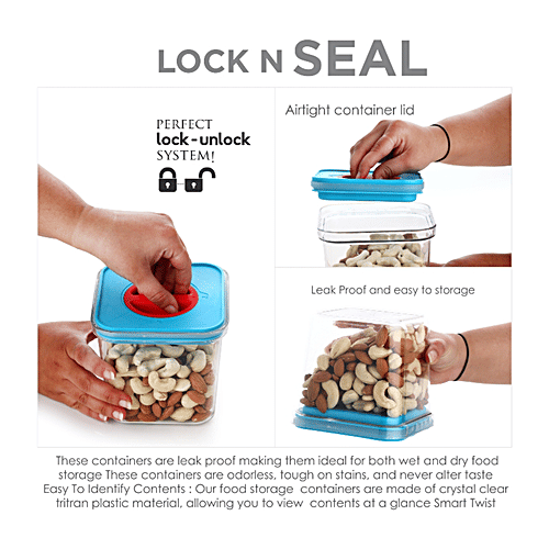 Buy YouBee Lock & Seal Plastic Kitchen Storage Container AirTight, Stackable, Blue Online at