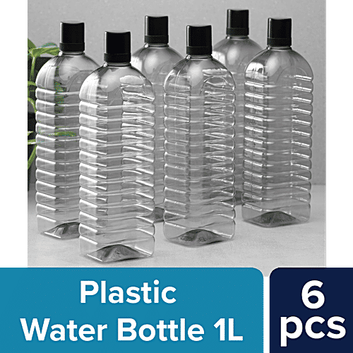 bb home Leo Plastic PET Water Bottle - Break Resistant, Leak Proof, Narrow Mouth, Black, 1 L (Pack of 6) 