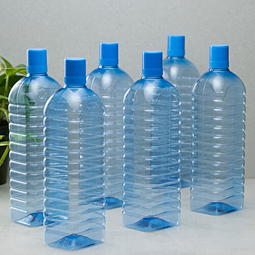 bb home Leo Plastic PET Water Bottle - Break Resistant, Leak Proof, Narrow Mouth, Blue, 1 L (Pack of 6) 
