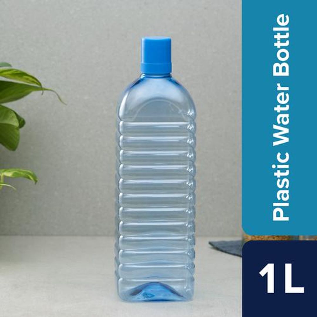 BB Home Leo Plastic PET Water Bottle - Break Resistant, Leak Proof, Narrow Mouth, Blue, 1 L 
