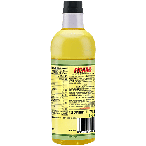 Figaro Extra Light Tasting Olive Oil - Ideal For Indian Cooking, Suitable For Deep Frying, 1 L  