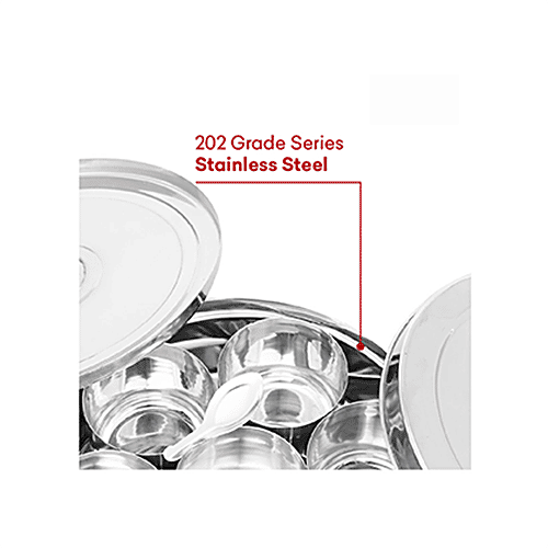 Omega Stainless Steel Plain Masala Dabba/Spice Box - 12', With Inner Steel Plate, 2 L  