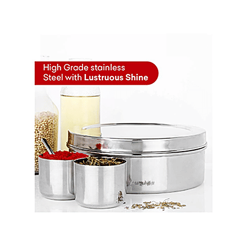 Omega Stainless Steel Plain Masala Dabba/Spice Box - 12', With Inner Steel Plate, 2 L  