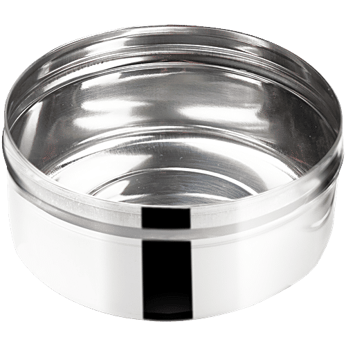 Omega Stainless Steel Round Puri Dabba/Container - No.6, Rust Proof, Durable, Silver, 200 ml  