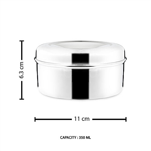 Omega Stainless Steel Round Puri Dabba/Container - No.7, Rust Proof, Durable, Silver, 400 ml  