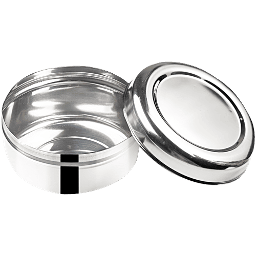 Omega Stainless Steel Round Puri Dabba/Container - No.8, Rust Proof, Durable, Silver, 600 ml  