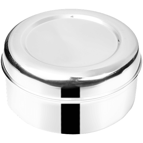 Omega Stainless Steel Round Puri Dabba/Container - No.8, Rust Proof, Durable, Silver, 600 ml  