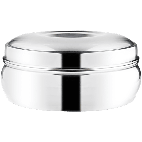Omega Stainless Steel Round Belly Shape Puri Dabba/Container - No.6, Rust Proof, Durable, Silver, 200 ml  