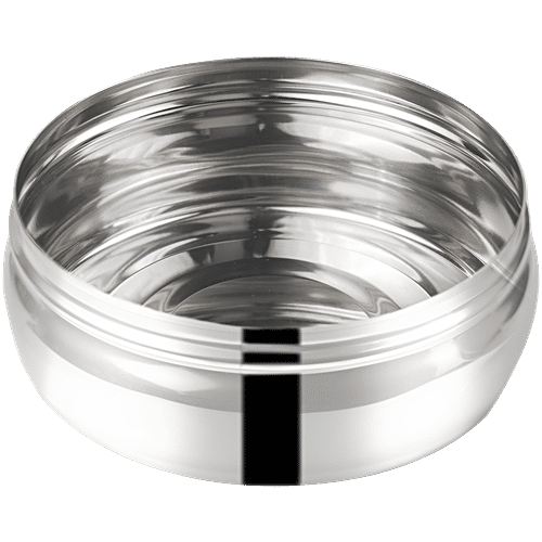 Omega Stainless Steel Round Belly Shape Puri Dabba/Container - No.6, Rust Proof, Durable, Silver, 200 ml  