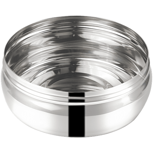 Omega Stainless Steel Round Belly Shape Puri Dabba - No.8, Rust Proof, Durable, Silver, 600 ml