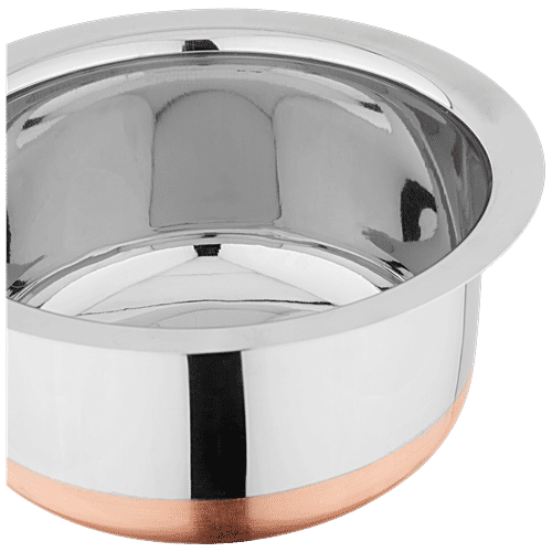 Omega Stainless Steel Copper Bottom Tope/Patila - 16', 0.8 mm, Induction Base, Dishwasher Safe, 5 L  