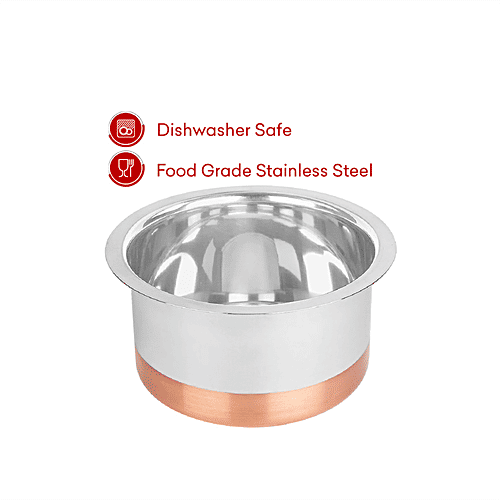 Omega Stainless Steel Copper Bottom Tope/Patila - 16', 0.8 mm, Induction Base, Dishwasher Safe, 5 L  