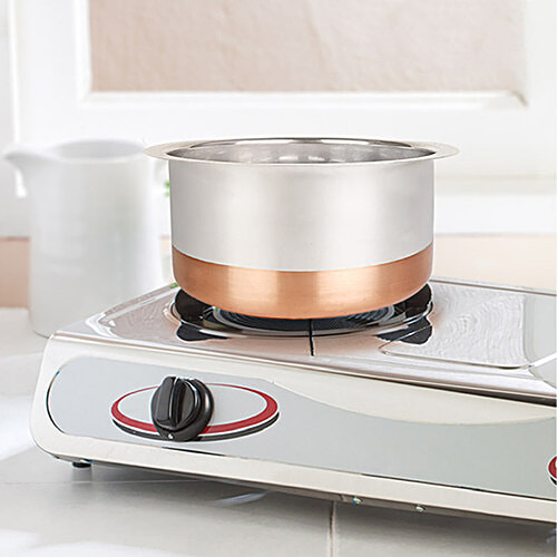 Omega Stainless Steel Copper Bottom Tope/Patila - 16', 0.8 mm, Induction Base, Dishwasher Safe, 5 L  