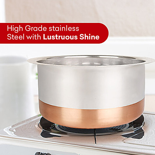 Omega Stainless Steel Copper Bottom Tope/Patila - 16', 0.8 mm, Induction Base, Dishwasher Safe, 5 L  