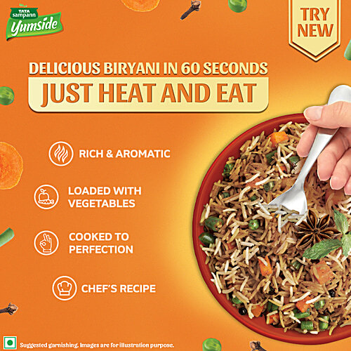 Tata Sampann Yumside Vegetable Biryani - Rich & Aromatic, Ready To Eat, No Preservatives, 330 g (Pack of 2) 