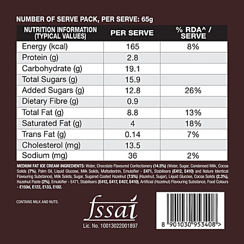 Kwality Wall's Hazelnut Chocolate Ice Cream, 500 ml Tub 