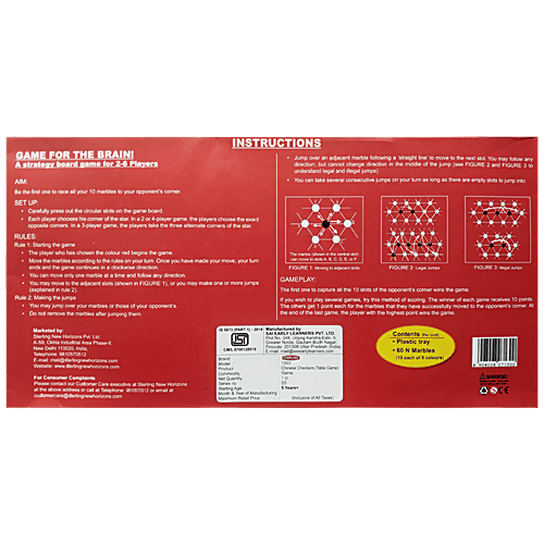 Sterling Board Game - Chinese Checkers, 2-6 Players, Suitable For Ages 5 Years & Above, 1 pc