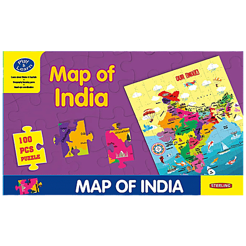 Sterling Puzzle Game - Map Of India, Suitable For Ages 4 Years & Above, 100 pcs (Pack of 1) 