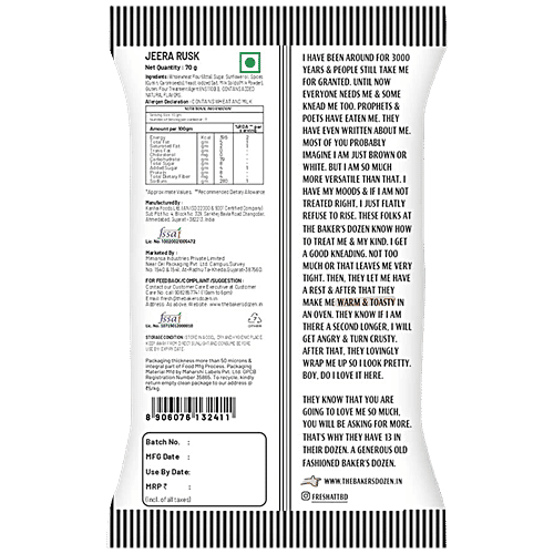 Buy The Baker's Dozen Jeera Rusk - 100% Whole Wheat, No Preservatives ...