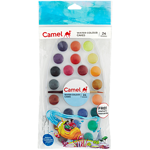 Camel Water Colour Cakes - 24 Shades, With Paint Brush, 1 pc  Premium Quality
 24 Unique Shades