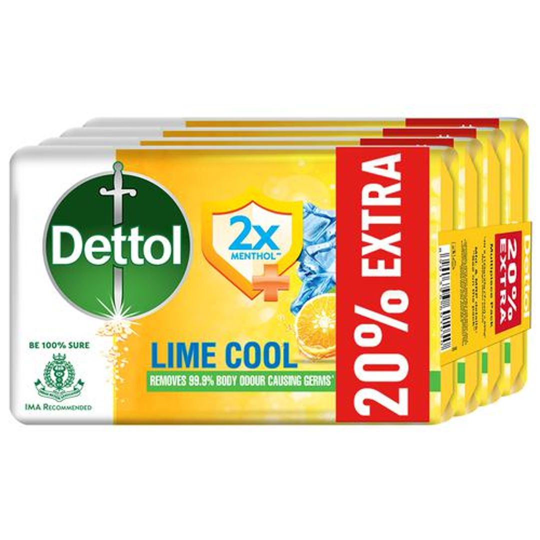 Dettol Lime Cool Bathing Soap Bar - With 2x Menthol, 150 g (Pack of 4)
