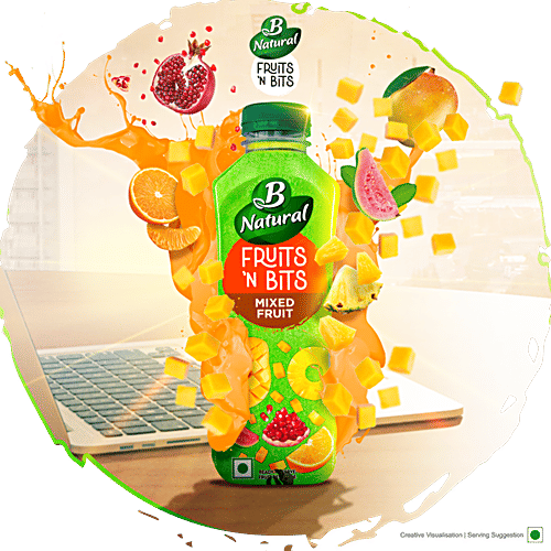 B Natural Fruits N Bits Mixed Fruit Juice - Infused With Real Fruit Bits, Indian Fruit, 300 ml  