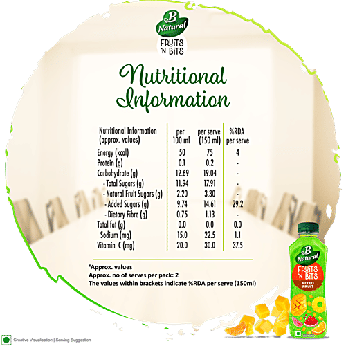B Natural Fruits N Bits Mixed Fruit Juice - Infused With Real Fruit Bits, Indian Fruit, 300 ml  