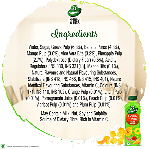 B Natural Fruits N Bits Mixed Fruit Juice - Infused With Real Fruit Bits, Indian Fruit, 300 ml  