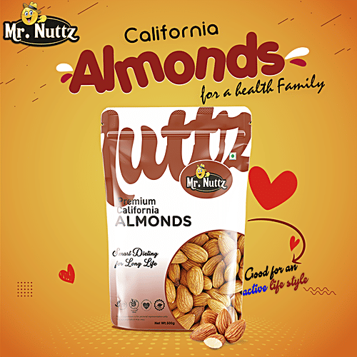Mr.Nuttz Premium California Almonds - Rich In Fibre, Gluten Free, No Cholesterol, 500 g Pouch 