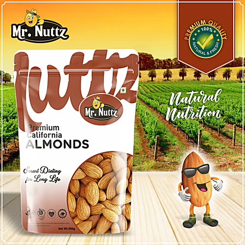 Mr.Nuttz Premium California Almonds - Rich In Fibre, Gluten Free, No Cholesterol, 500 g Pouch 