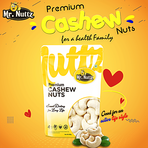 Mr.Nuttz Premium Cashews Nuts - Rich In Fibre, Gluten Free, No Cholesterol, 500 g Pouch 