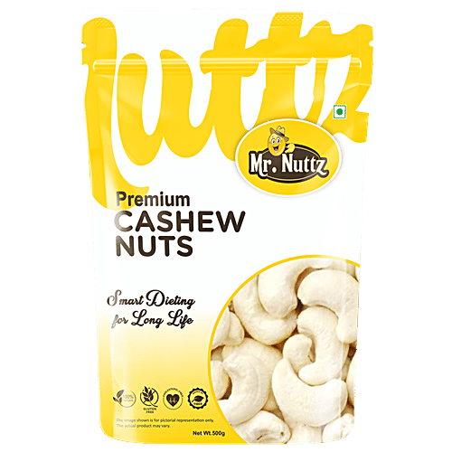 Mr.Nuttz Premium Cashews Nuts - Rich In Fibre, Gluten Free, No Cholesterol, 500 g Pouch 