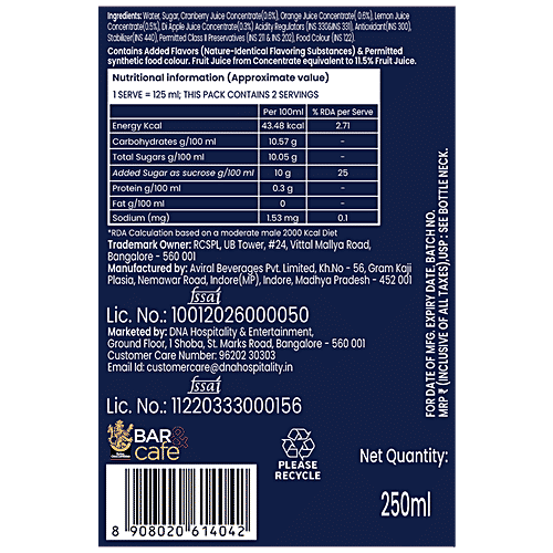 Dash of RCB Cranberry Cosmopolitan Cocktail Mixer - Non-Alcoholic Fruit Beverage, 250 ml Bottle 