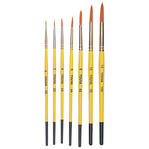 Navneet Youva Synthetic Round Brush Set - For Students & Artists, Brush No. 0, 2, 4, 6, 8, 10 & 12, 7 pcs  
