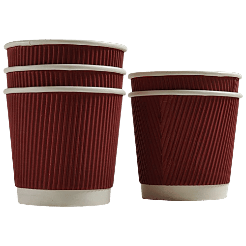Paricott Paper Cup - Rippled, Maroon, Eco-friendly, Biodegradable & Disposable, 150 ml (Pack of 25) 