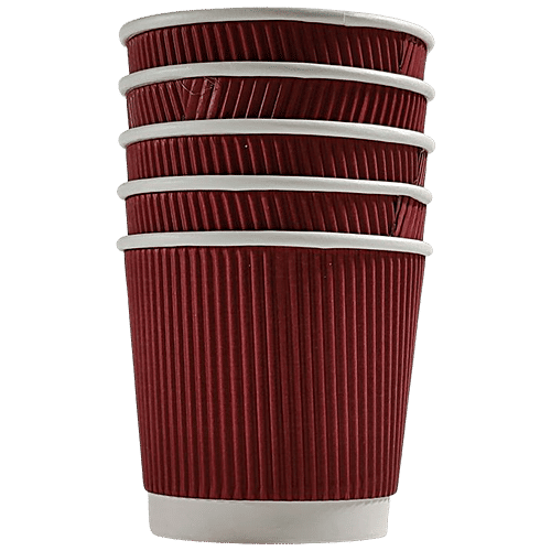 Paricott Paper Cup - Rippled, Maroon, Eco-friendly, Biodegradable & Disposable, 150 ml (Pack of 25) 