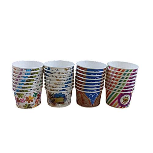 Paricott Paper Cup - For Ice Cream, Mix Design, Eco-friendly, Biodegradable & Disposable, 100 ml (Pack of 50) 
