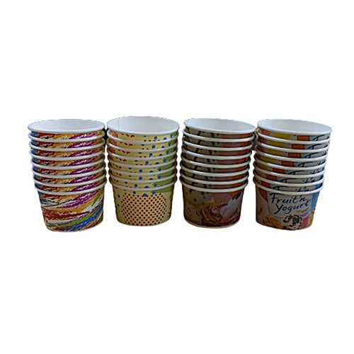 Paricott Paper Cup - For Ice Cream, Mix Design, Eco-friendly, Biodegradable & Disposable, 100 ml (Pack of 50) 