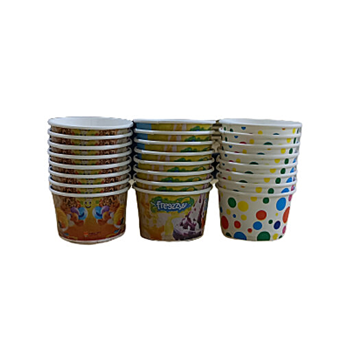 Paricott Paper Cup - For Ice Cream, Mix Design, Eco-friendly, Biodegradable & Disposable, 100 ml (Pack of 50) 