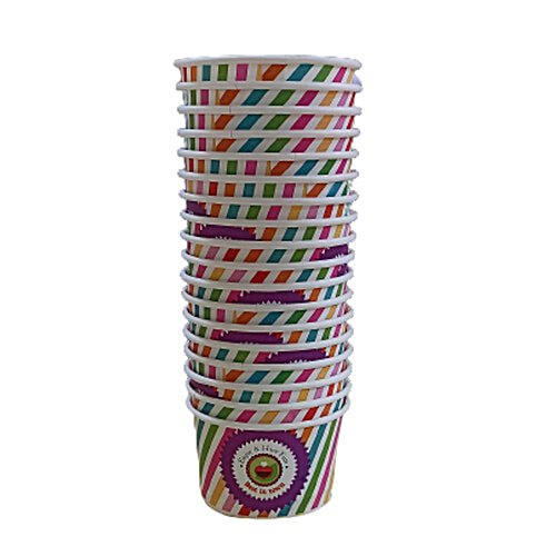 Paricott Paper Cup - For Ice Cream, Mix Design, Eco-friendly, Biodegradable & Disposable, 100 ml (Pack of 50) 