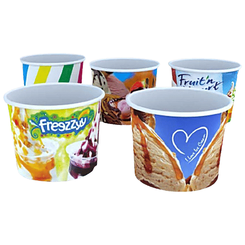 Buy Paricott Paper Cup For Ice Cream, Mix Design, Ecofriendly