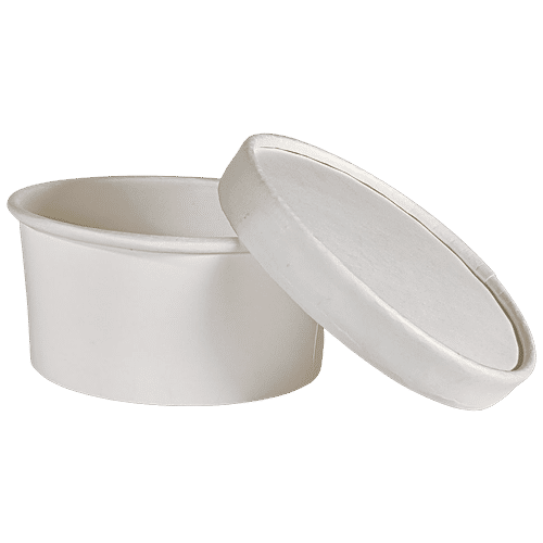 Paricott Paper Bowl - With Lid, Plain White, Eco-friendly, Biodegradable & Disposable, 300 ml (Pack of 10) 