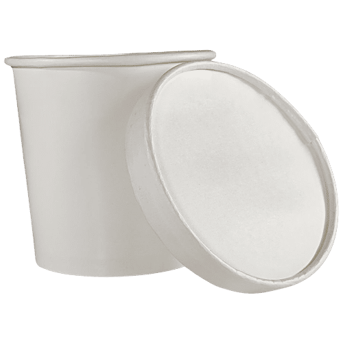 Paricott Paper Bowl - With Lid, Plain White, Eco-friendly, Biodegradable & Disposable, 650 ml (Pack of 10) 