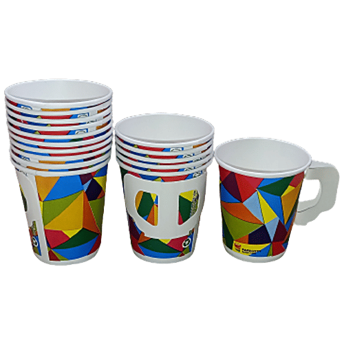 Buy Paricott Paper Cup With Handle, Mix Design, Assorted Colour, Eco