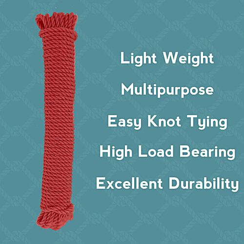 Hazel Nylon Rope - Strong & Durable, Thickness 4 mm, 12 Metre, Assorted, 1 pc  