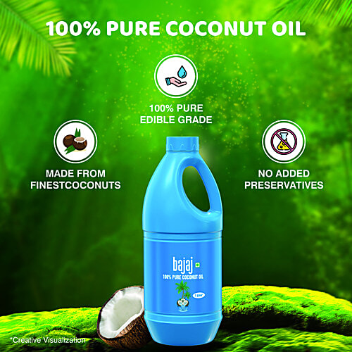 Bajaj 100% Pure Coconut Oil, 1 L  Edible Grade Coconut Oil, For Hair Care & Beauty, Cooking